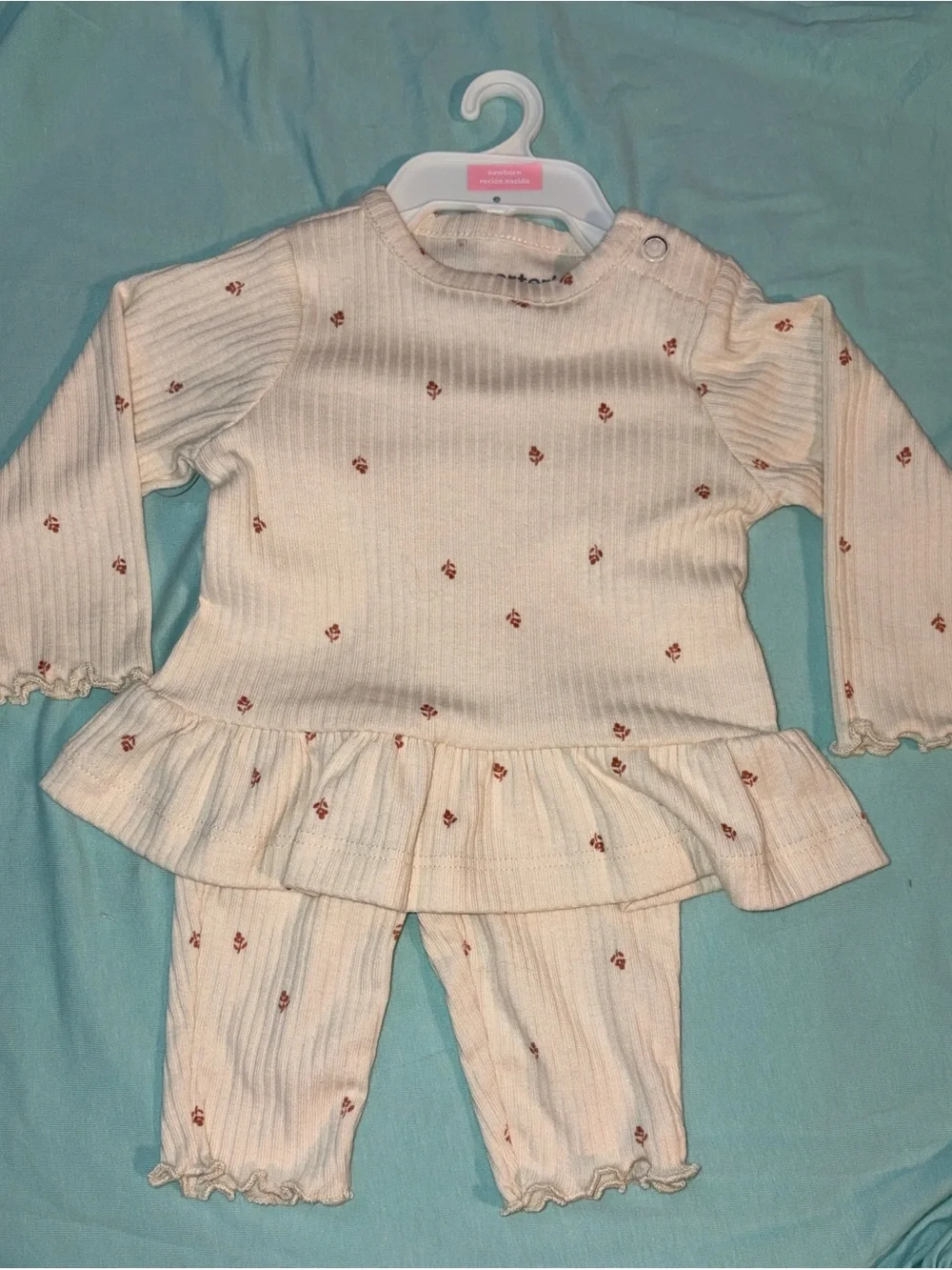 Carter's Cream Ribbed Newborn Set with Rust Floral Dots
